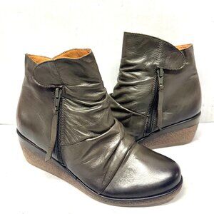 MIZ MOOZ SOFT LEATHER WEDGE BOOTIE SIDE ZIPPER OLIVE 37EU / 7US NEW # Z-215